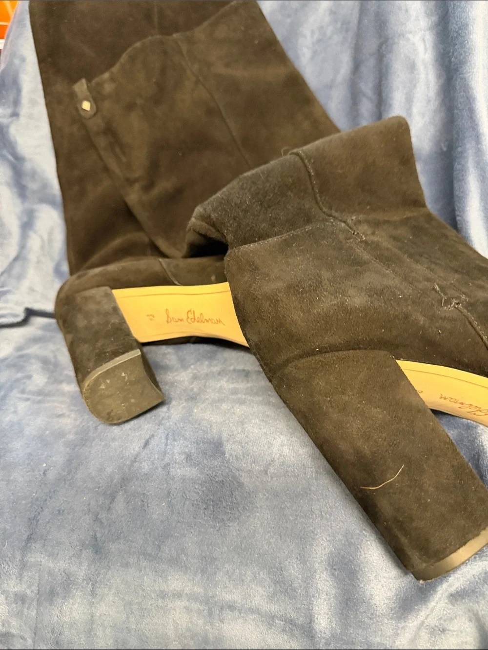 Sam Edelman Black Suede Over-the-Knee Block Heel Boots
